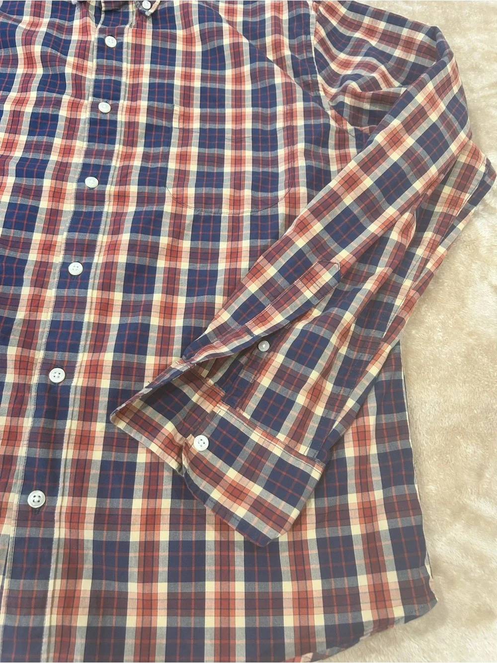 J.Crew Shirt Men slim untuck sz  LG Plaid Organic Cotton Preppy Casual red blue